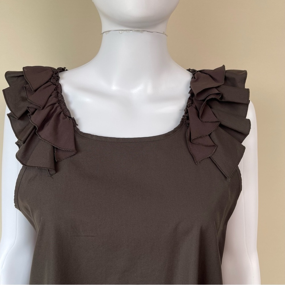 Les Copains Ruffle Brown A Line Dress Cotton 42 M - Picture 7 of 14